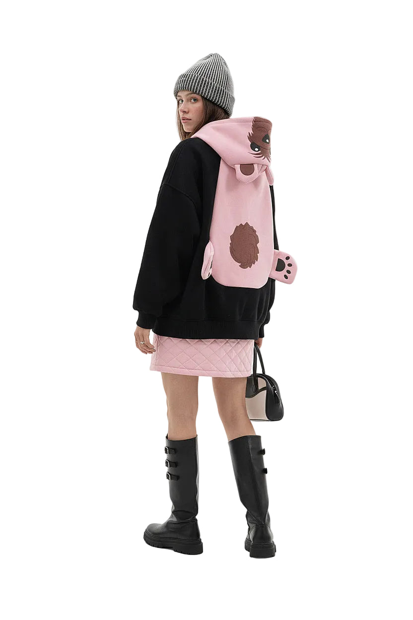 Zip-Up Hoodie - Black & Pink