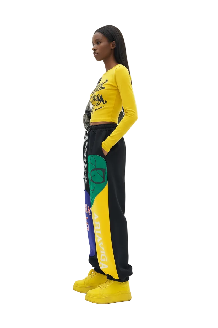 Black Pooh Bear's Wide Leg Pants
