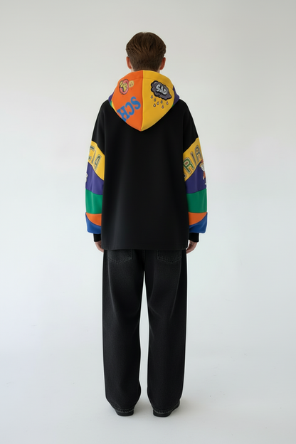 Color-Blocked Character Hoodie - Black Multi