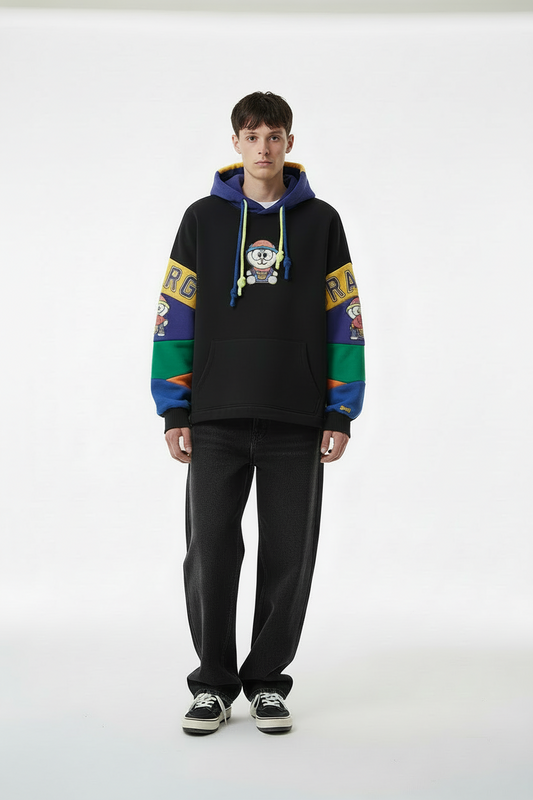 Color-Blocked Character Hoodie - Black Multi