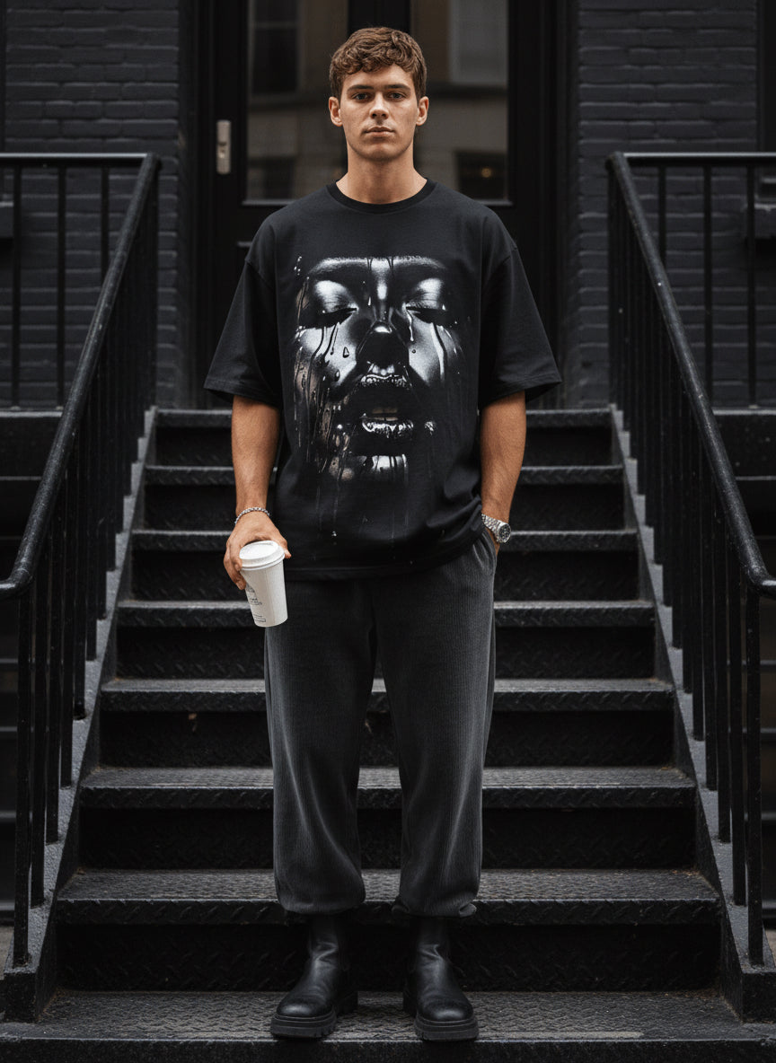 Liquid Face Graphic Oversized Tee