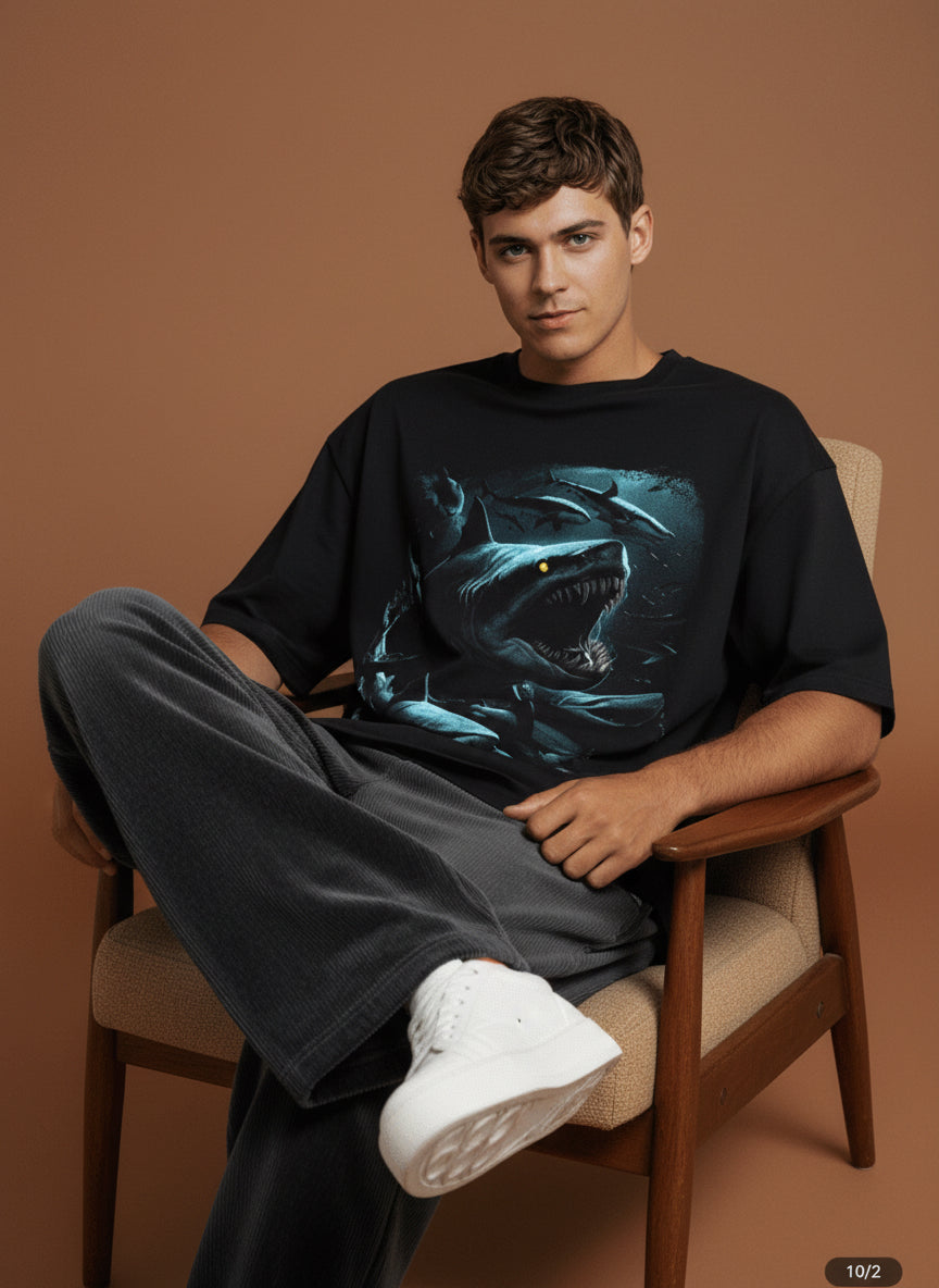 Shark Swarm Graphic Oversized Tee