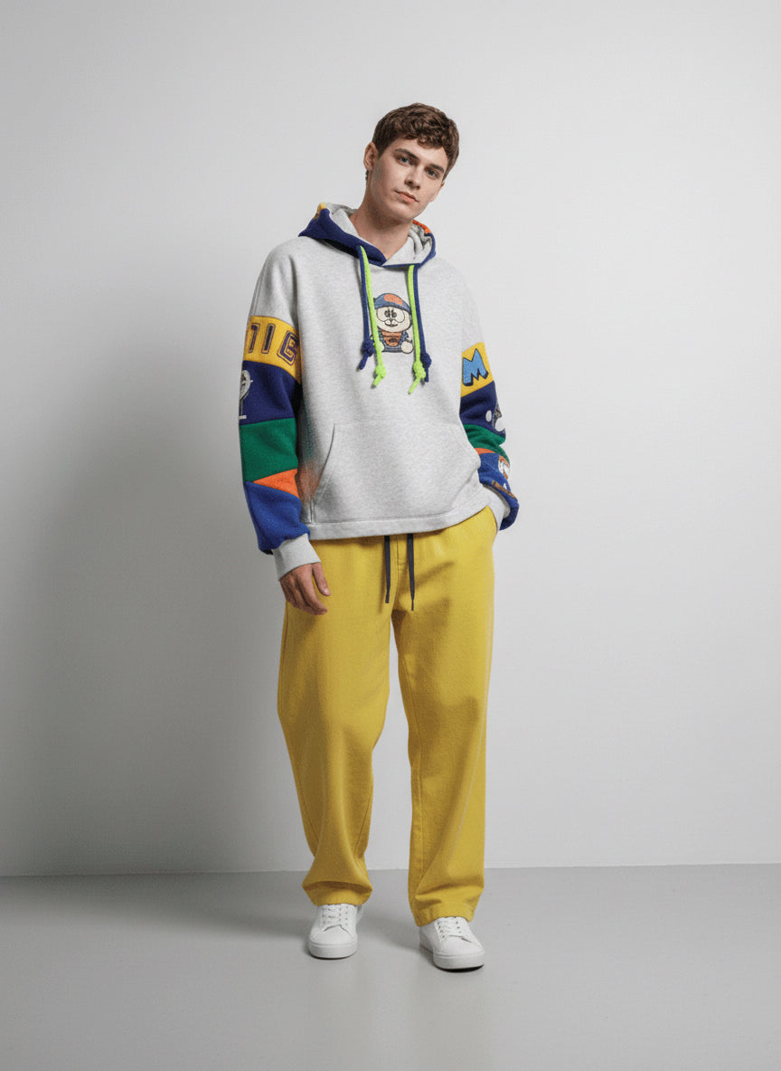 Multi-Stripe Character Hoodie - White Navy