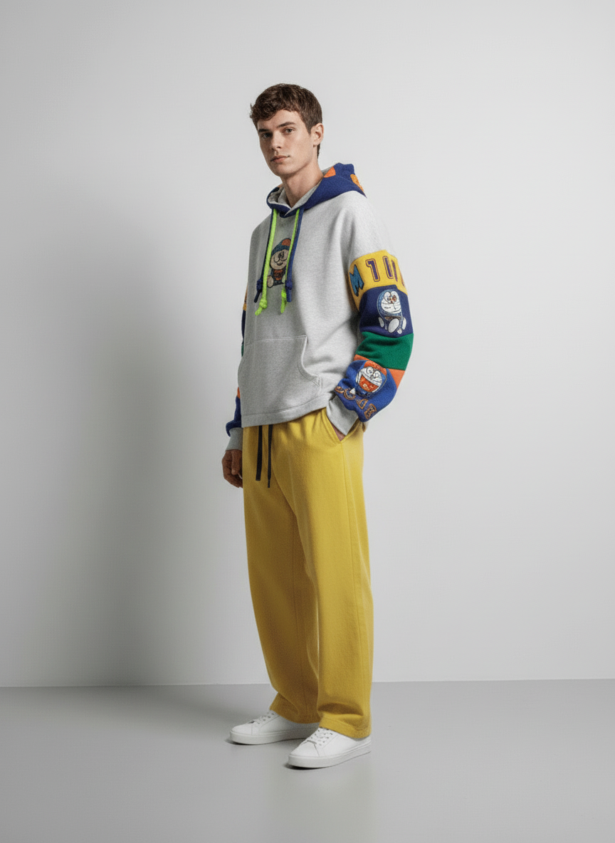 Multi-Stripe Character Hoodie - White Navy