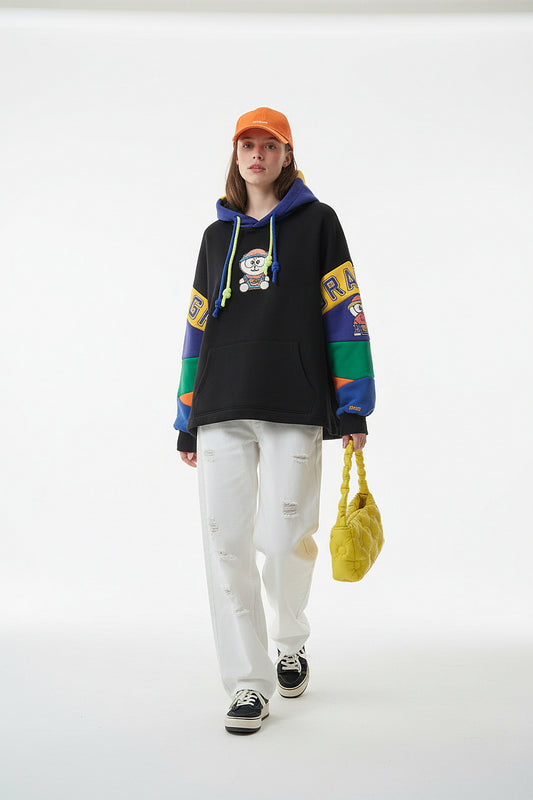 Black Vibe-Patch Multi-Color Panel Hoodie