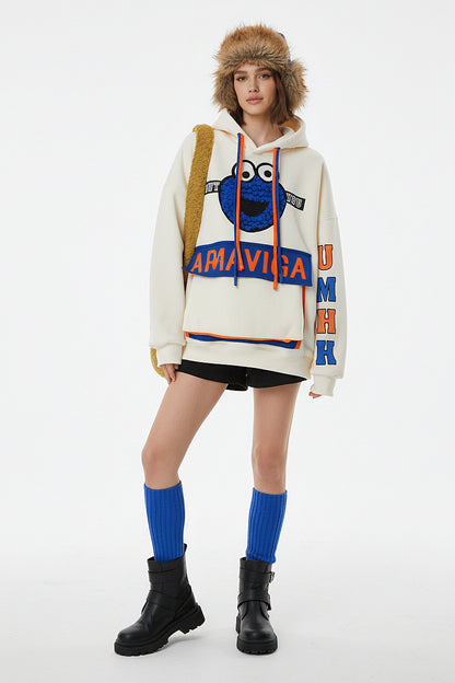 White Vibe-State Multi-Patch Hoodie