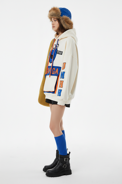 White Vibe-State Multi-Patch Hoodie