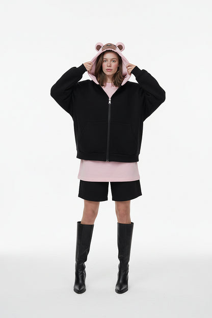 Zip-Up Hoodie - Black & Pink