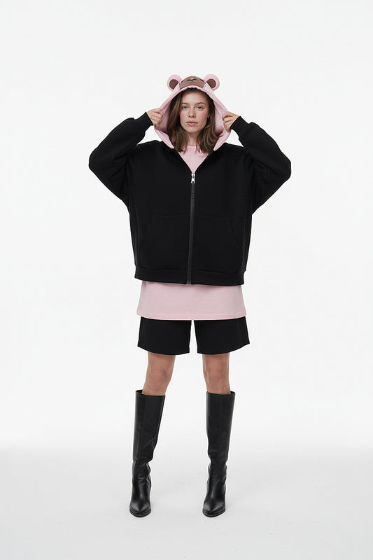Zip-Up Hoodie - Black & Pink