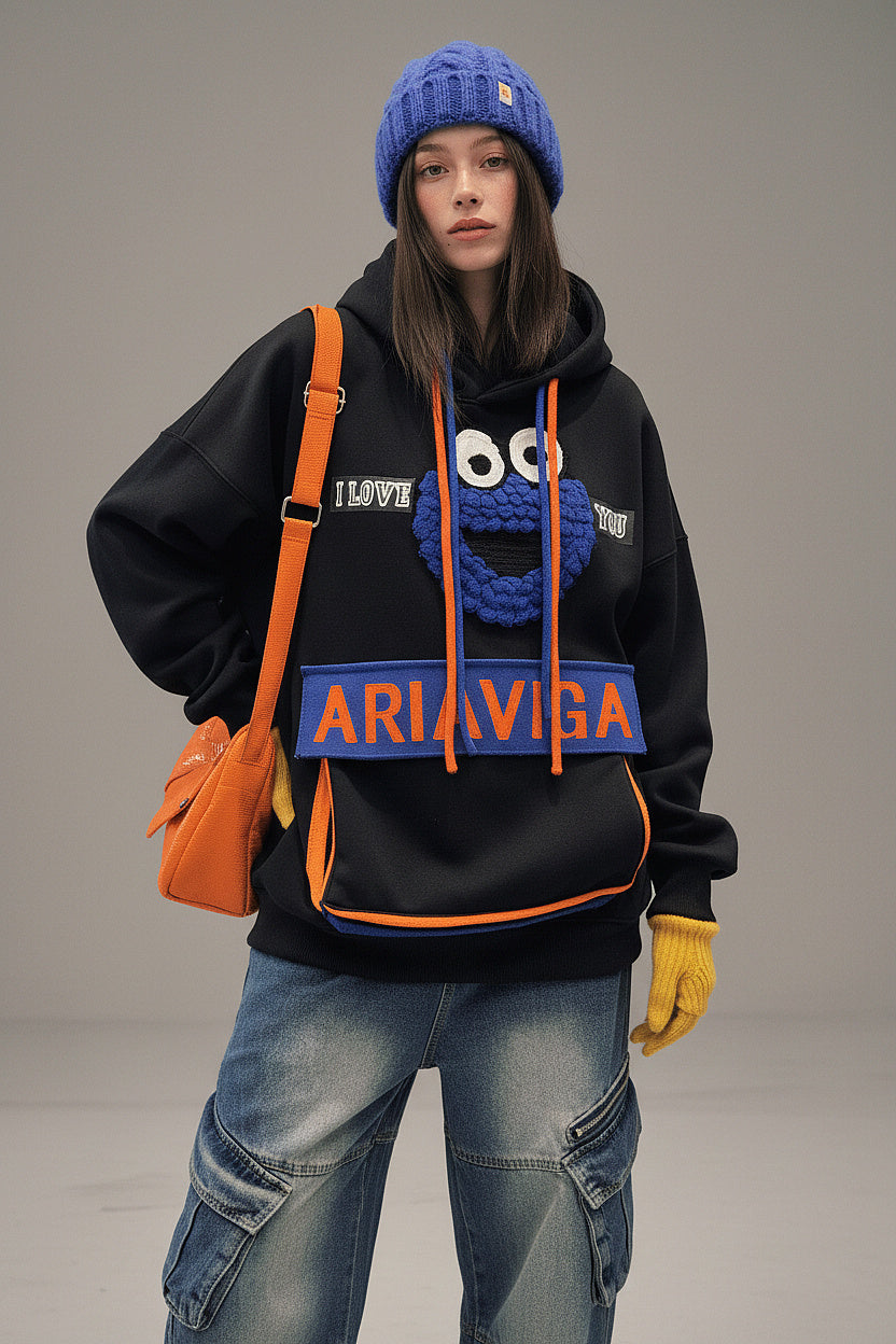 Black Vibe-State Multi-Patch Hoodie