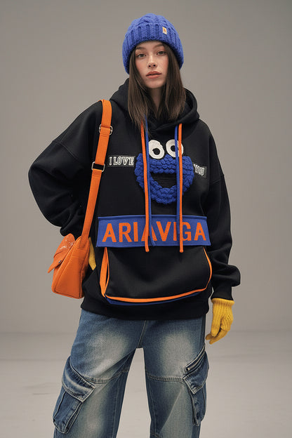 Black Vibe-State Multi-Patch Hoodie